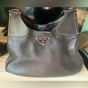 Prada Black Pebbled Leather Hobo Shoulder Bag